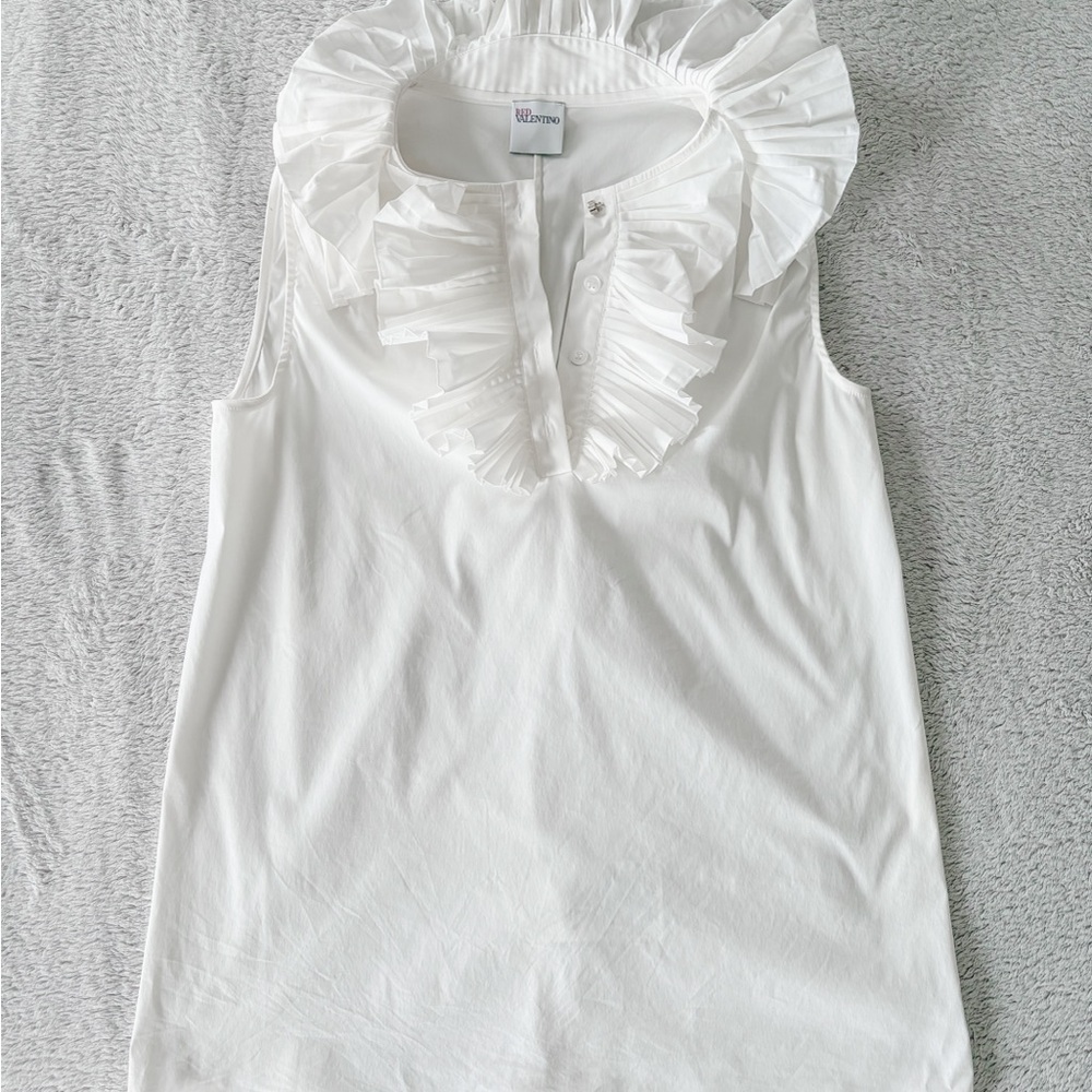 VALENTINO Elegant White Ruffled Sleeveless Top